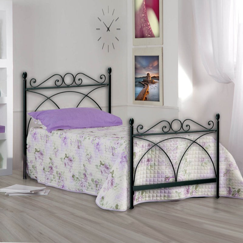 Einzelbett aus Eisen mit Fußteil SABRINA Schwarz 92x208x h128 cm