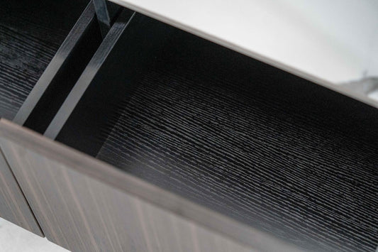 TV-Ständer aus schwarzem Ebenholz, 400 cm x 1800 cm, H. 450 cm