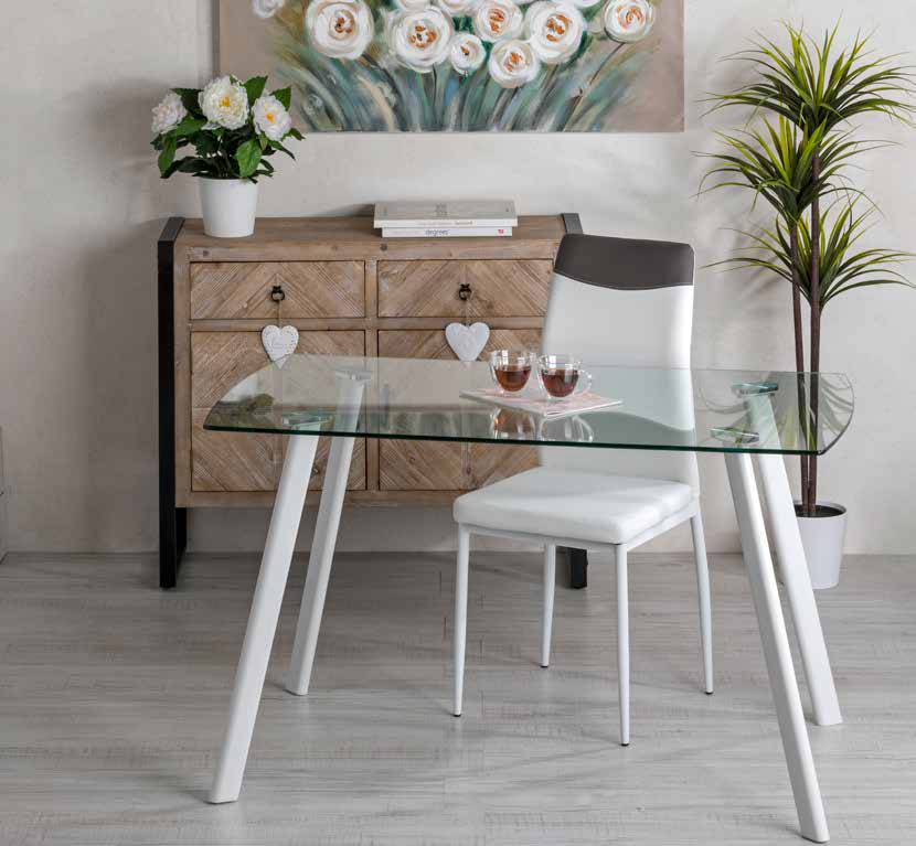 Fester Voller Maura-Weiß-Glas mit Glas-und Bein-Glas 130x75x76 Metallbein