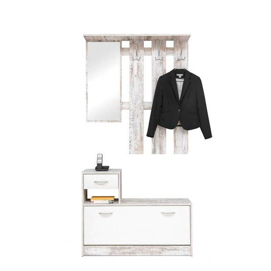 Weißer Vintage-Garderobenschrank für den Eingangsbereich, 100 x 25 x 180 cm