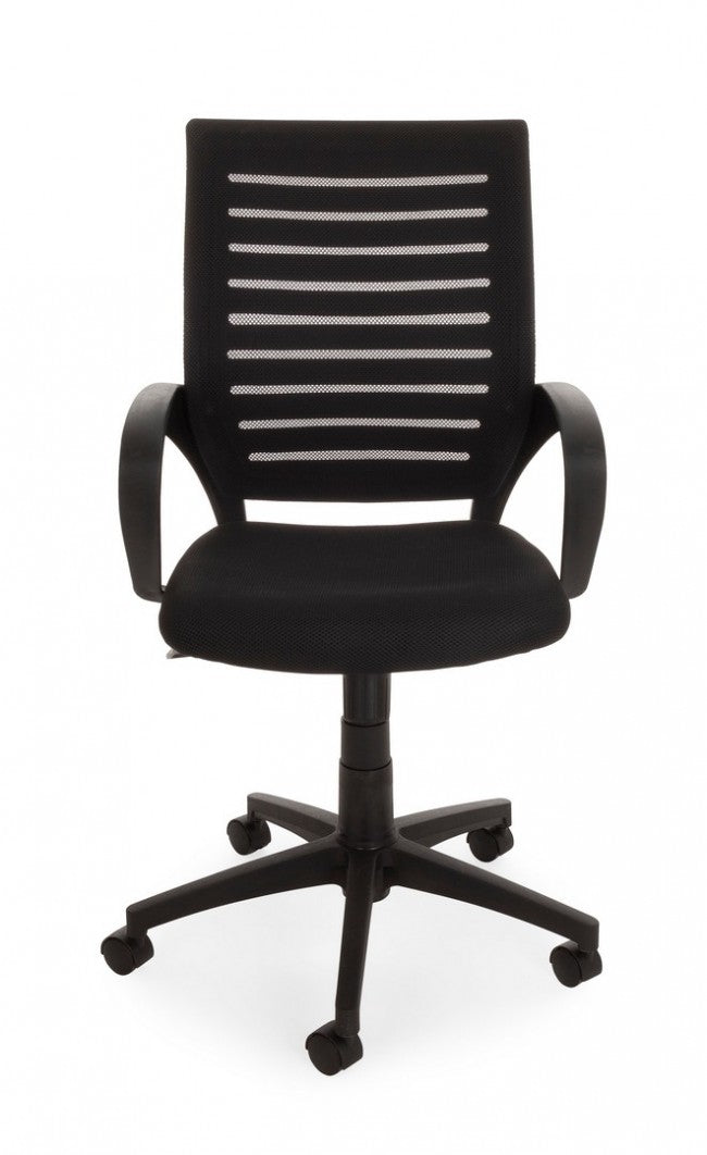 Schwarzer Bürostuhl mit Rollen und Armlehnen