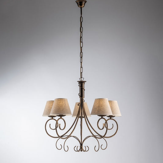 Kronleuchter Wien Braun Gold fünf Lichter Lampenschirme Stoff Effekt 60x h58 cm