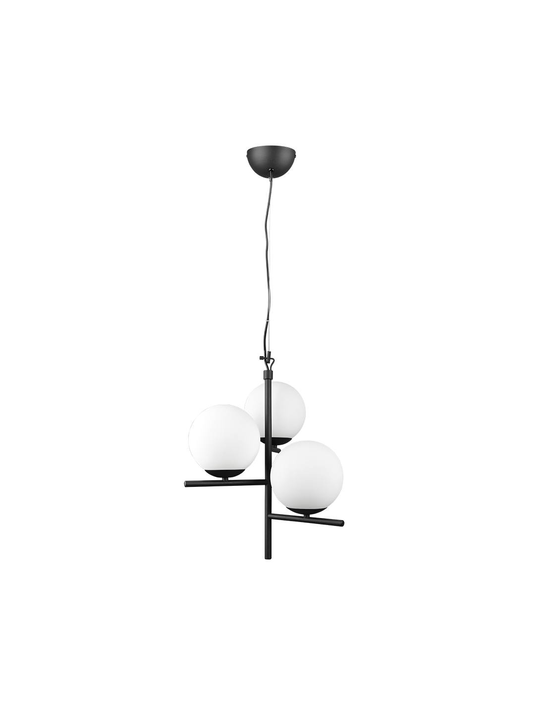 Schwarzer Hängeleuchter mit 3 weißen Glaskugeln Pure Trio Lighting