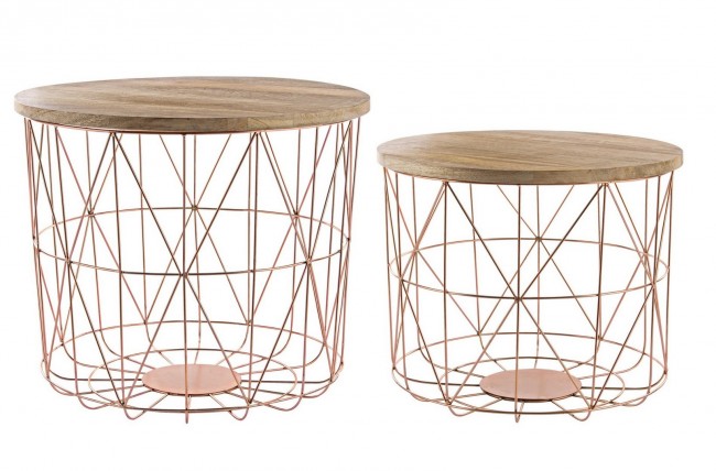 Set aus 2 Couchtischen mit Behälter und Kupfergeflecht