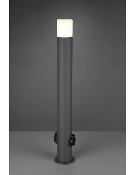 Hoosic 1xE27 Außenmast mit 2 anthrazitfarbenen Schuko-Steckdosen H80 cm IP44 Trio-Beleuchtung