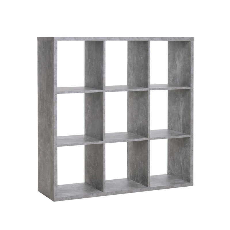 Cube-Bücherregal mit 9 Fächern in Betonfarbe, 107 x 33 x H. 107 cm