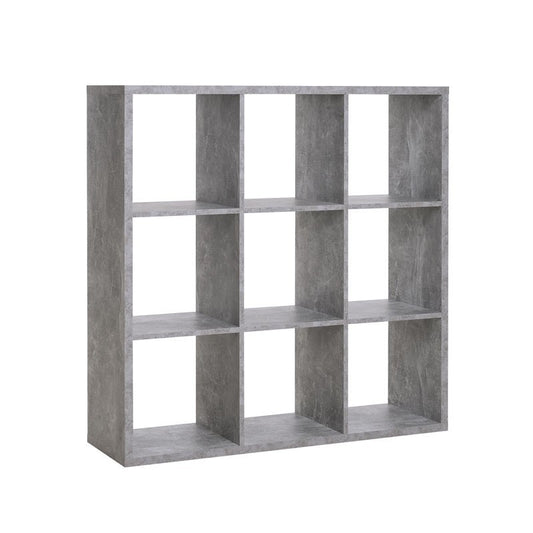 Cube-Bücherregal mit 9 Fächern in Betonfarbe, 107 x 33 x H. 107 cm