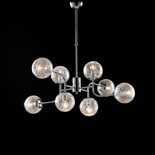Moderner Kronleuchter aus poliertem Chromeisen, 8 Lichter, 93 cm