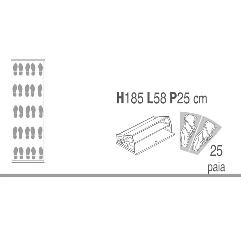 Schlankes, platzsparendes fünftüriges Schuhregal Beton Cemento 63x29x h190 cm