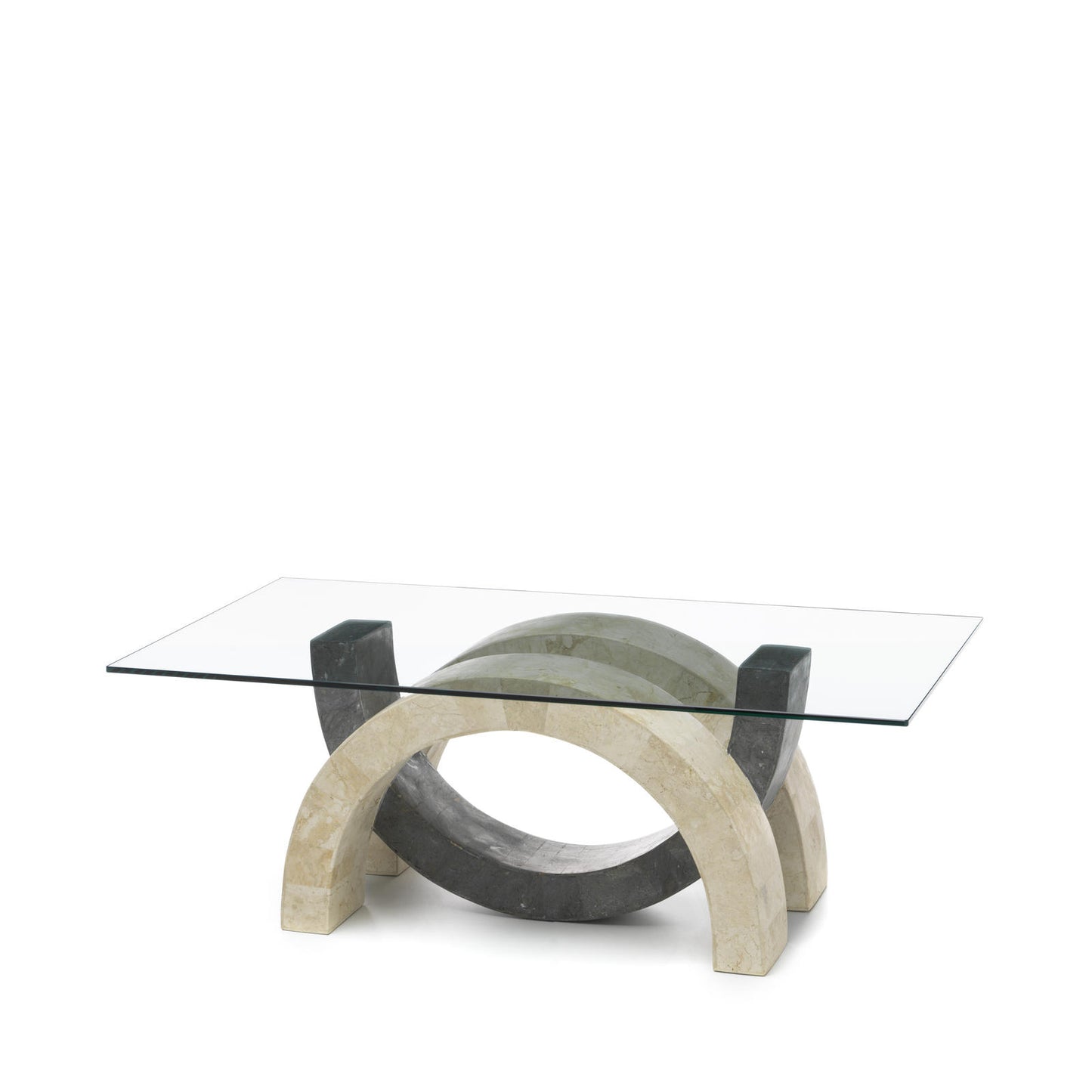 Transparent-beige-grauer Couchtisch 70 cm x 120 cm H. 41 cm