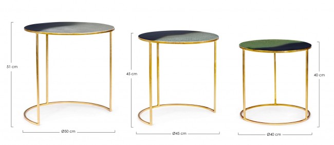 Set mit 3 Couchtischen aus Metall im Atmosphärenstil