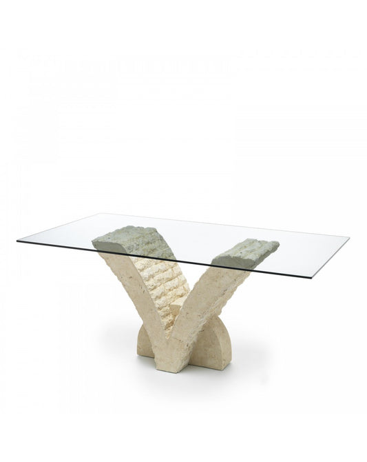 Transparent-beiger fester Tisch 100 cm x 180 cm H. 76 cm