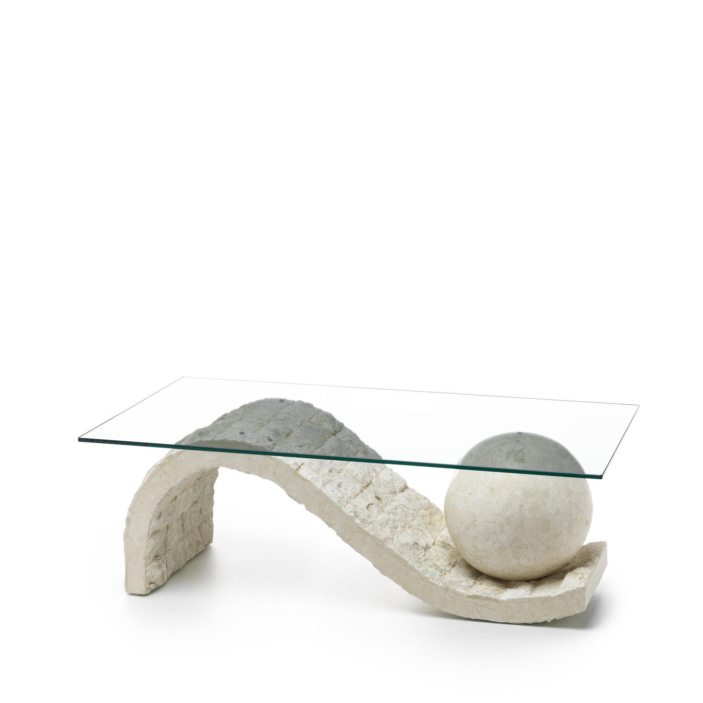 Transparent-beiger Couchtisch 70 cm x 120 cm H. 37 cm