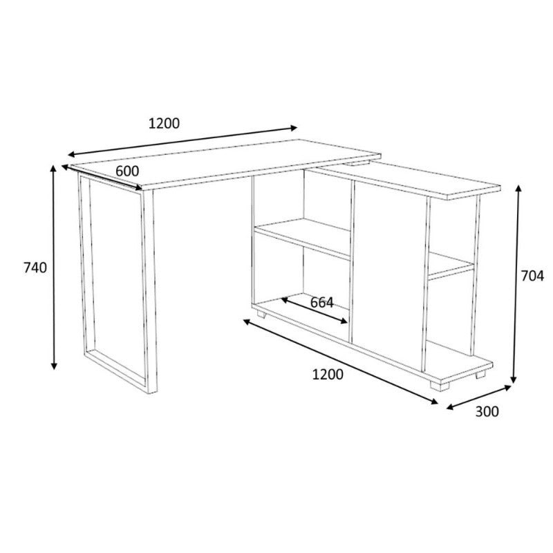 Schreibtisch mit umkehrbarem Bücherregal Eiche OSLO 120x60x h74 cm