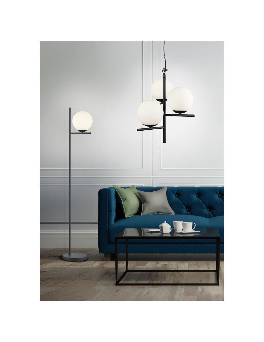 Moderne schwarze Stehlampe mit Glaskugel H150 cm Pure Trio Lighting