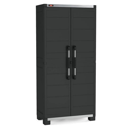 Hoher Kleiderschrank aus Kunststoff mit 4 verstärkten Einlegeböden 88x45x181H cm. schwarze Garage XL