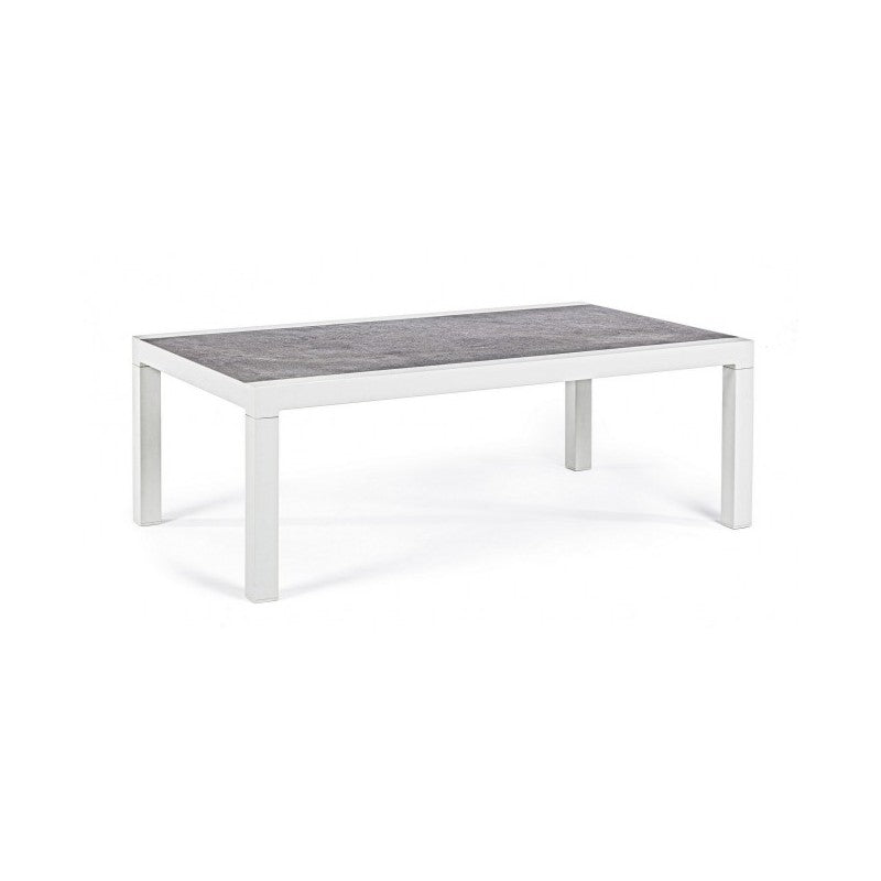 KLEDI LUNAR Couchtisch für den Außenbereich aus weißem Aluminium, 120 x 70 x 43 cm