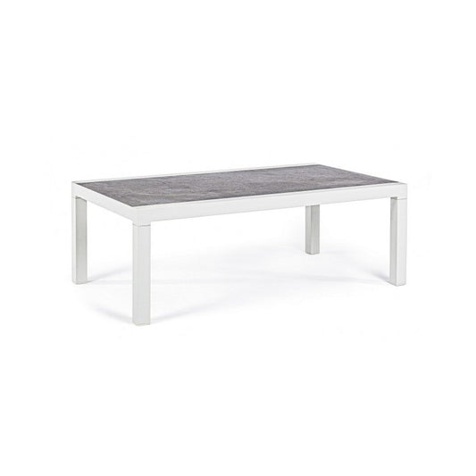 KLEDI LUNAR Couchtisch für den Außenbereich aus weißem Aluminium, 120 x 70 x 43 cm