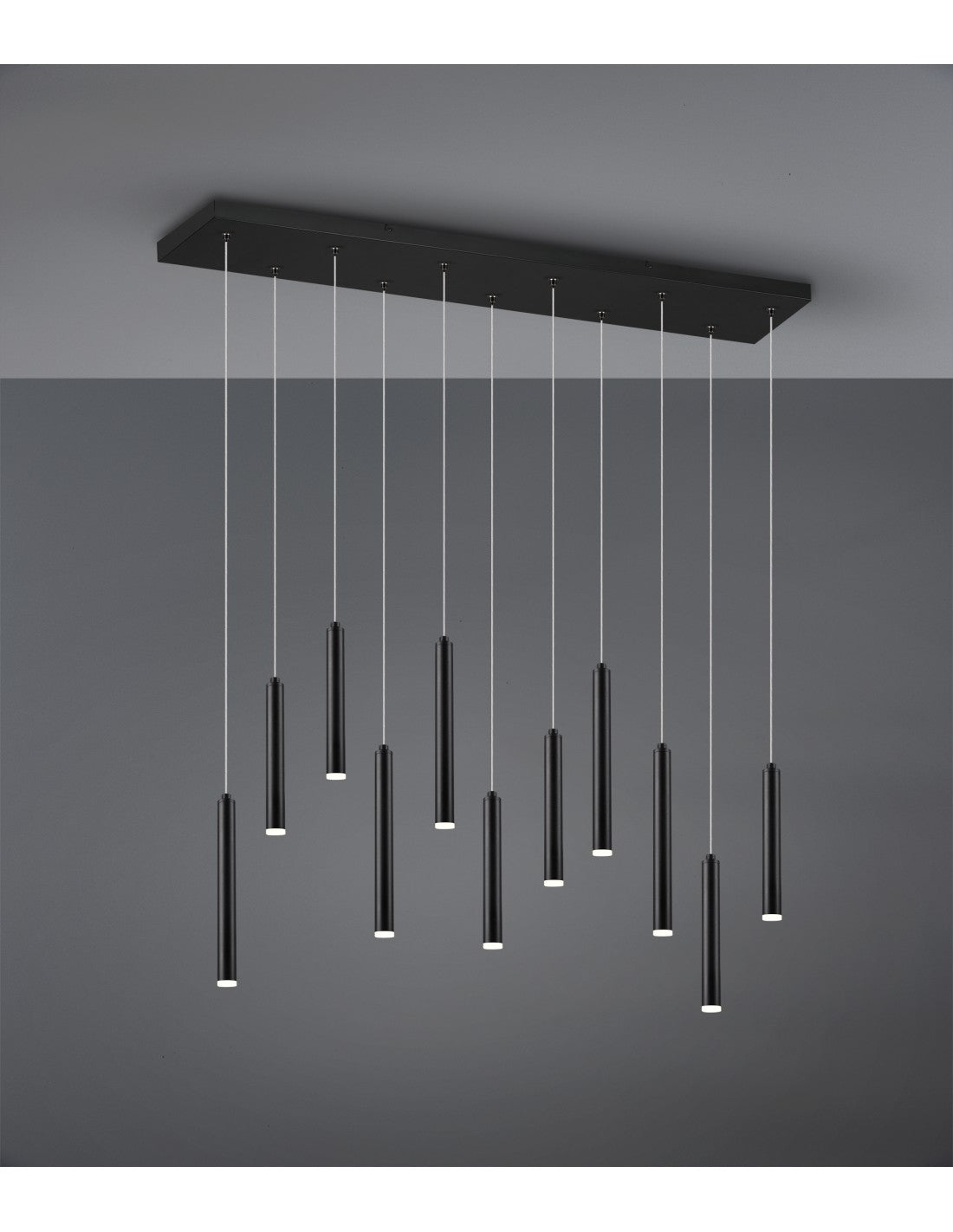 Moderne Rohraufhängung mit 11 schwarzen LED-Röhren, L115 cm, Trio-Beleuchtung