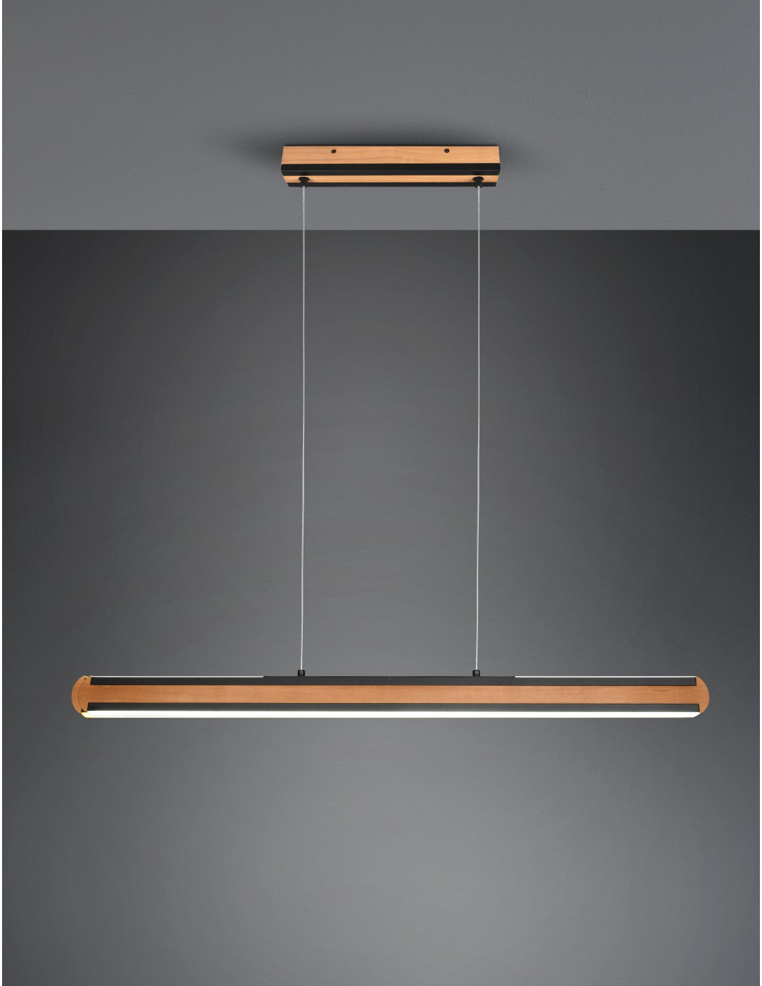 Büro-Kronleuchter mit Doppelemission, Vintage-Stil, Holz und schwarzes Metall, Dimmer, Deacon Trio Lighting