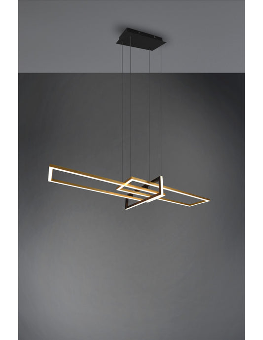 Salinas Pendelleuchte 3 Rechtecke LED 34w Gold-Schwarz L110 cm Dimmbare Trio-Beleuchtung