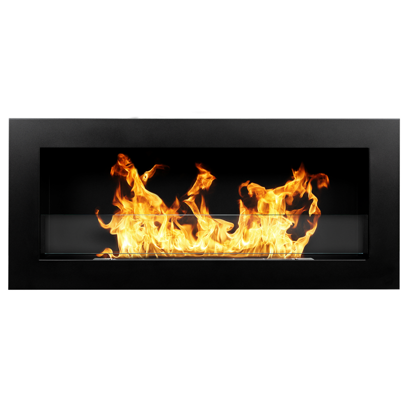 Wand- oder Einbau-Bioethanolkamin Livorno Nero L 90 x T 12 x H 40 mit Glas