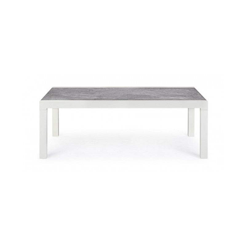 KLEDI LUNAR Couchtisch für den Außenbereich aus weißem Aluminium, 120 x 70 x 43 cm