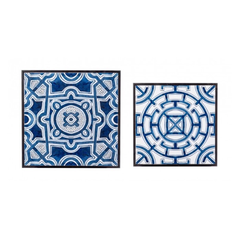 Set mit 2 Couchtischen NEAPOLIS aus Stahl mit MDF-Platte, verziert mit Aufdruck, 55 x 47 cm