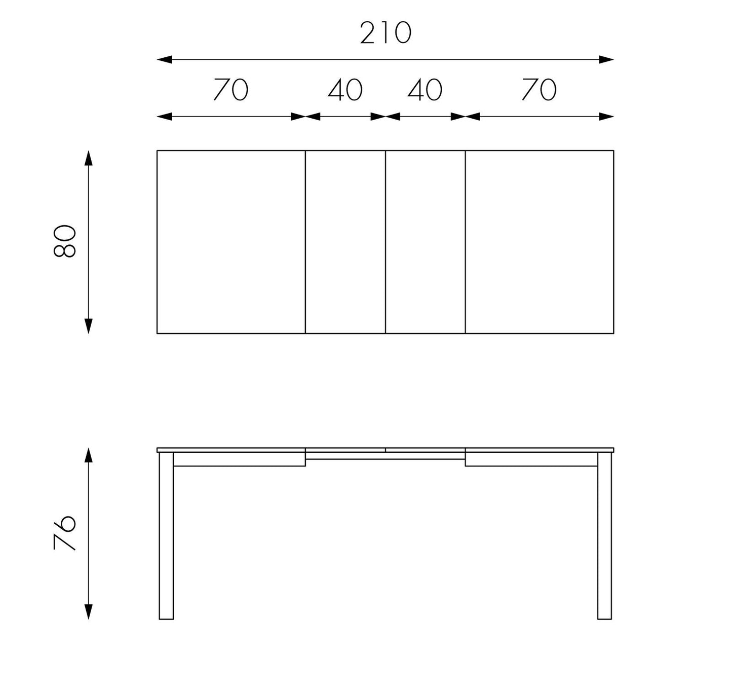 Ausziehbarer Tisch in Melamin hellgrau 130/210x80x76h cm