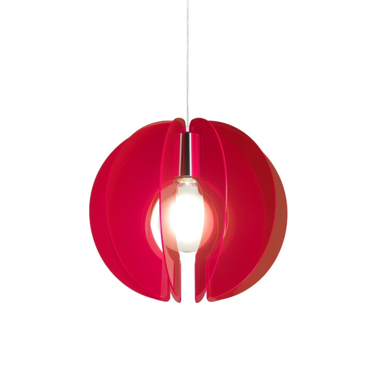 Fluoreszierende rote Sirio-Aufhängung aus verchromtem Metall cm. 40 x 40 Std