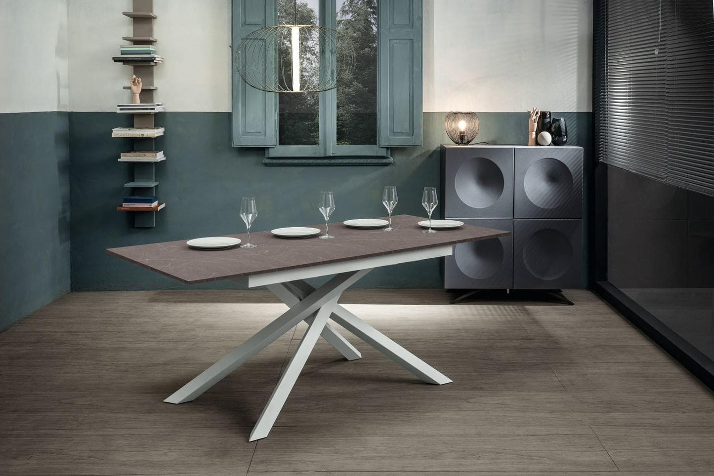 Ausziehbarer Tisch anthrazit-weiß 90 cm x 140- 190 cm H. 76 cm