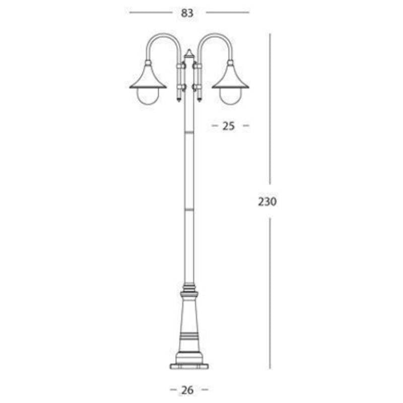 2-flammige Straßenleuchte mit schwarzer Aluminiumdruckgussstruktur und einer Höhe von 230 cm