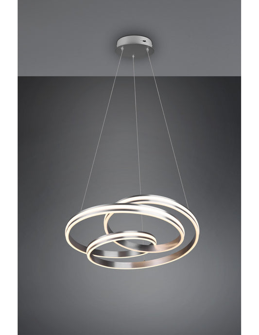 Moderner Vortice-Kronleuchter Yara Nickel Led Dimmer Trio Lighting