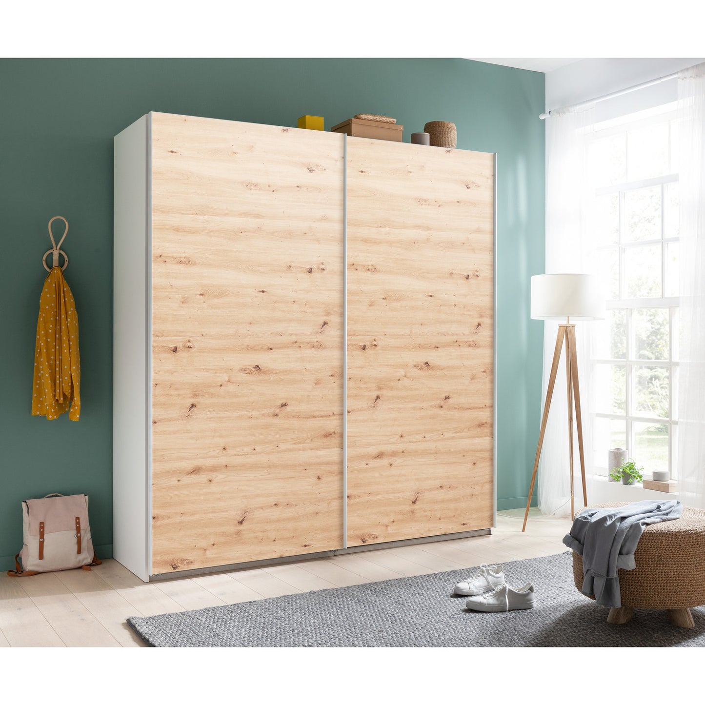 Systema-Kleiderschrank mit Schiebetüren in Eiche/Weiß