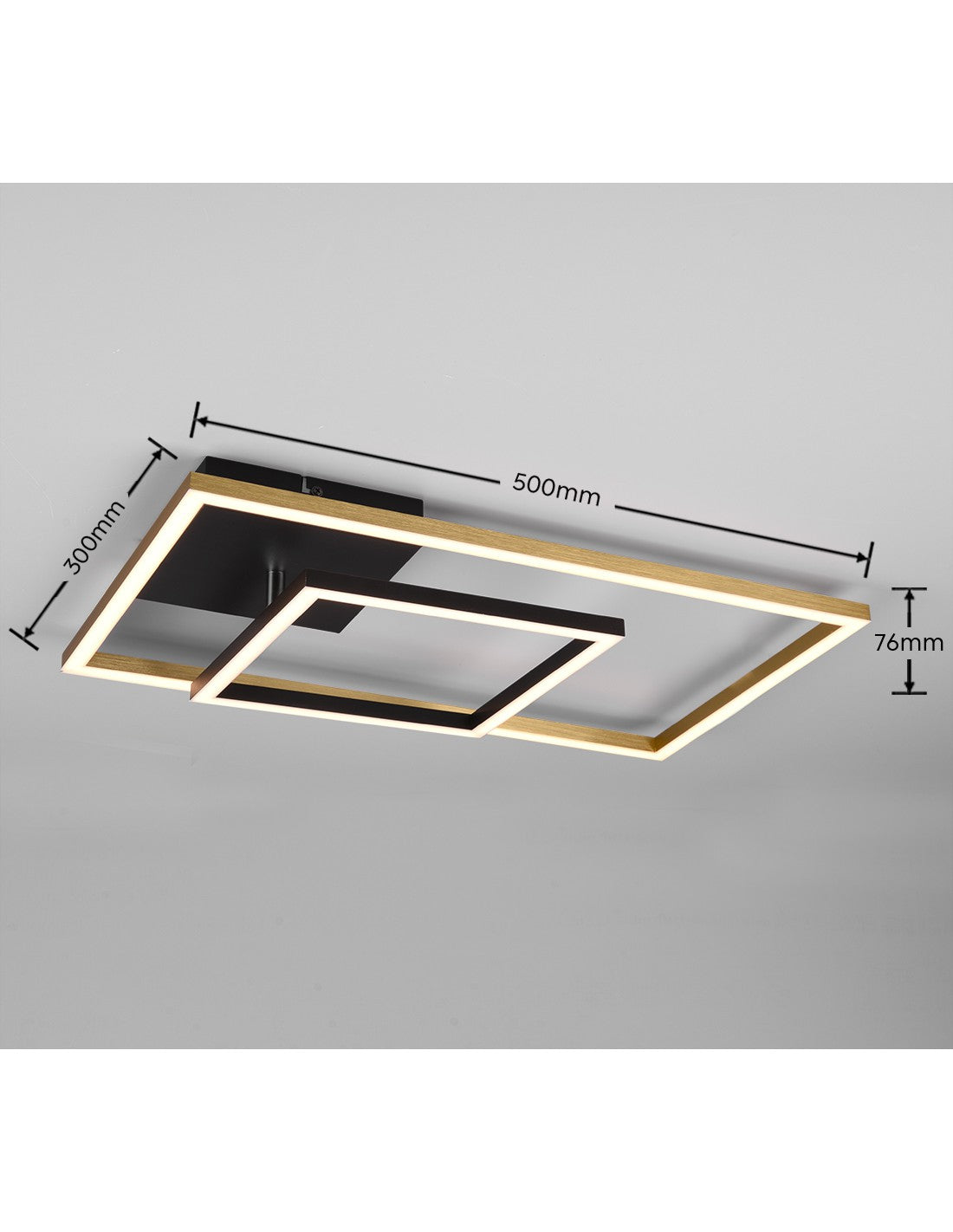 Verstellbare quadratische Messing-Deckenleuchte mit LED-Dimmer, Bratpfannen-Trio-Beleuchtung