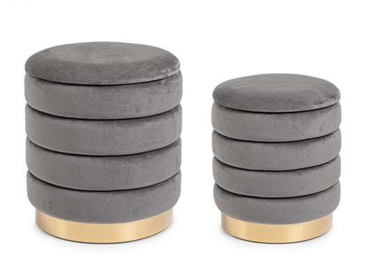 Set2 Container Pouf Darina Grey in Samt