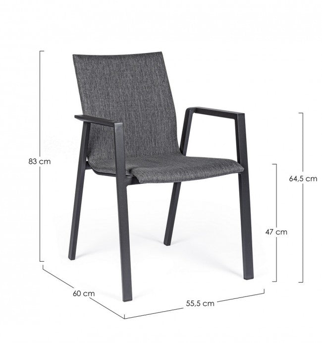 Anthrazitfarbener Gartenstuhl mit Armlehnen Bizzotto