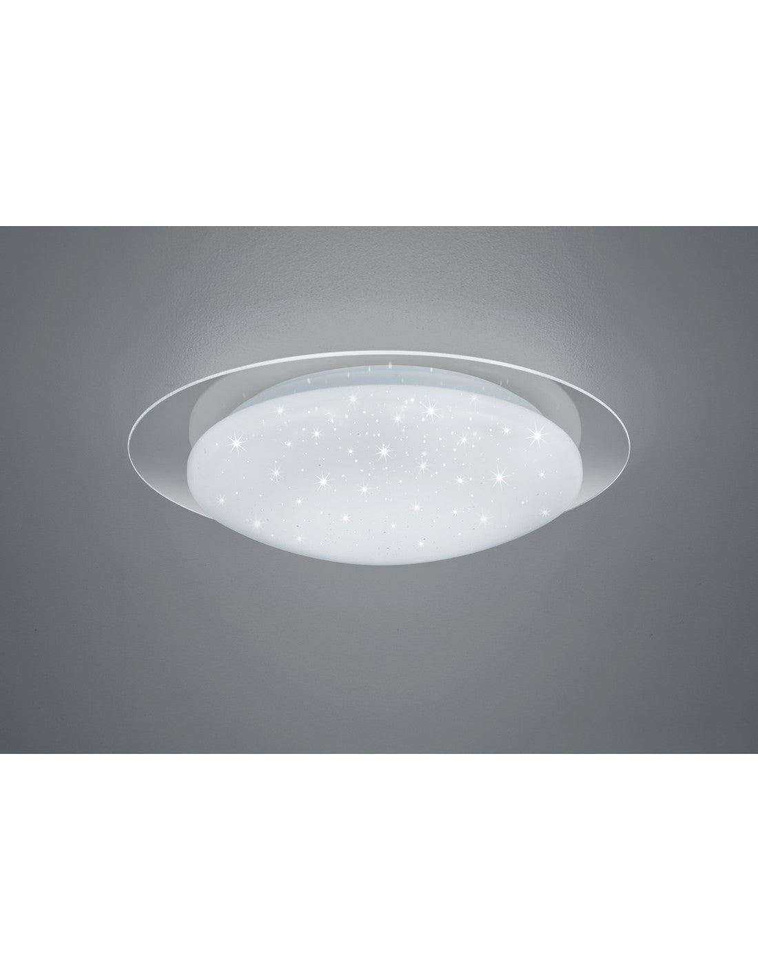 Moderne dimmbare LED-Deckenleuchte mit Glitzer-Stern-Effekt, Frodo, Weiß, Ø48 cm, Trio-Beleuchtung