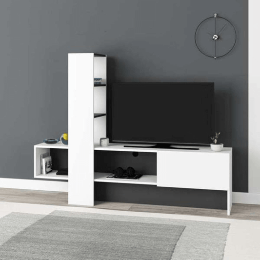 Anthrazitweißer TV-Schrank Troya mit Klapptür