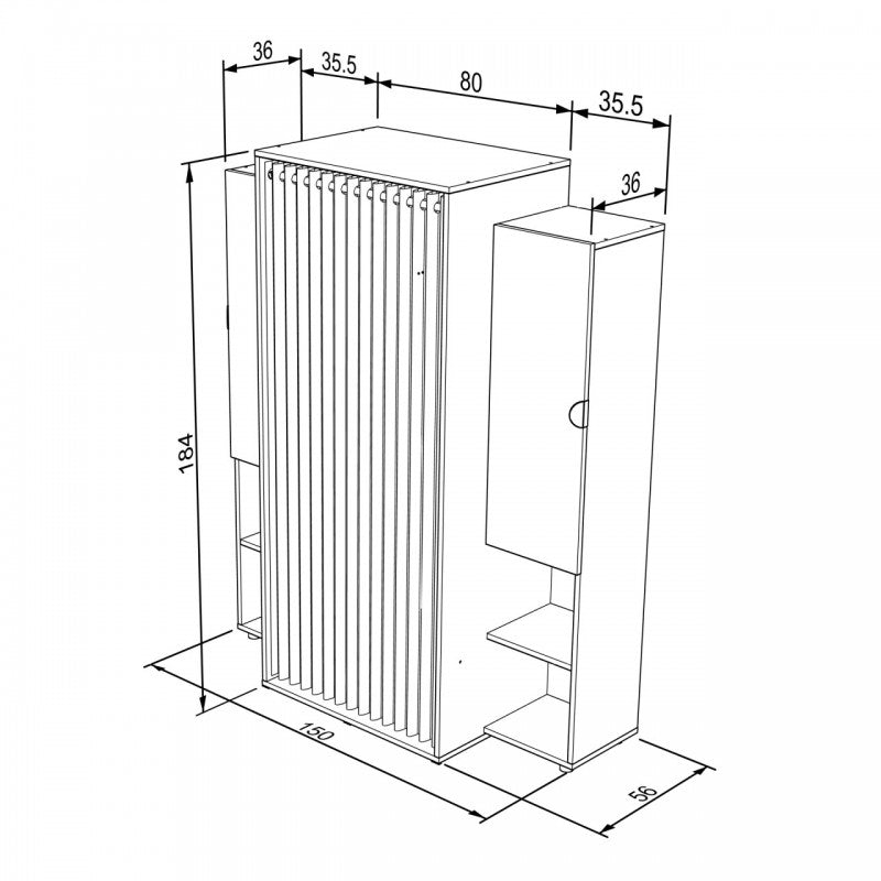 Kleiderschrank aus Eichenholz mit Türen und Kleiderbügel für Kabine oder Schlafzimmer
