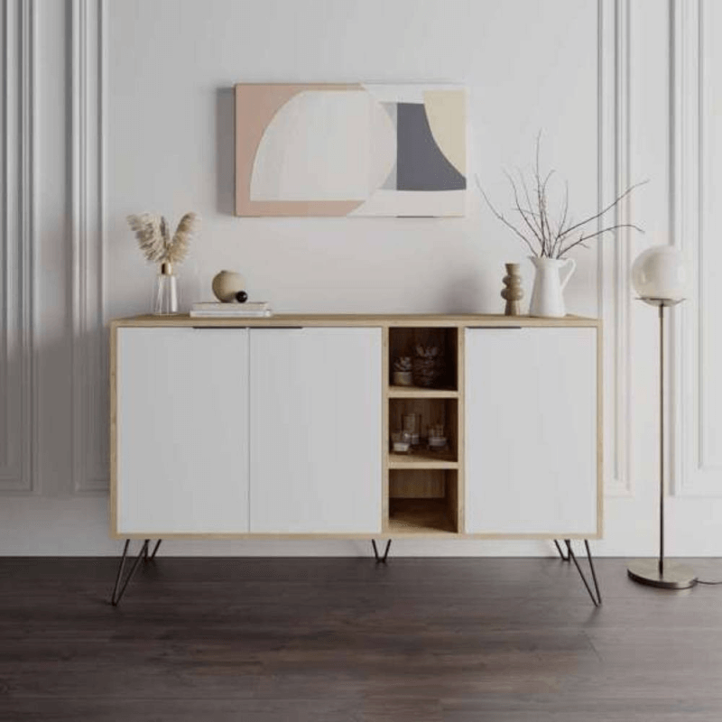 Clara Eichen-Sideboard 3 weiße Türen 142x35,5x83h