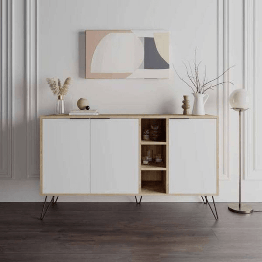 Clara Eichen-Sideboard 3 weiße Türen 142x35,5x83h