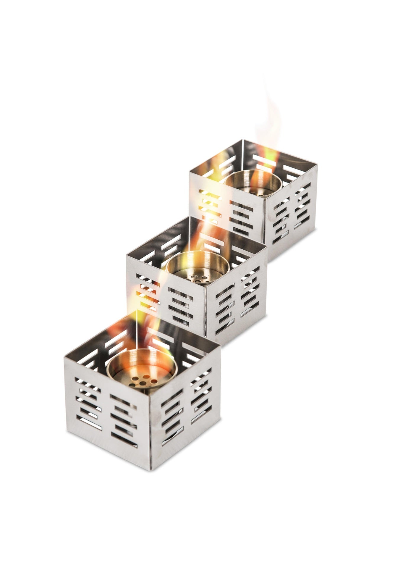 3x Set von 3 hellgrauen Stahl Bioamine 10x10x8h cm