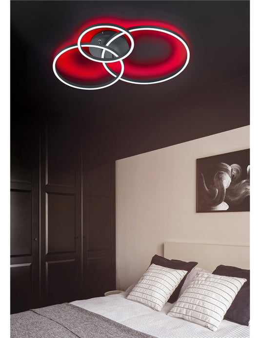 Winona runde verstellbare schwarze LED-Deckenleuchte mit RGB-Hintergrundbeleuchtung und Multifunktionsfernbedienung l. 77 cm moderne LED