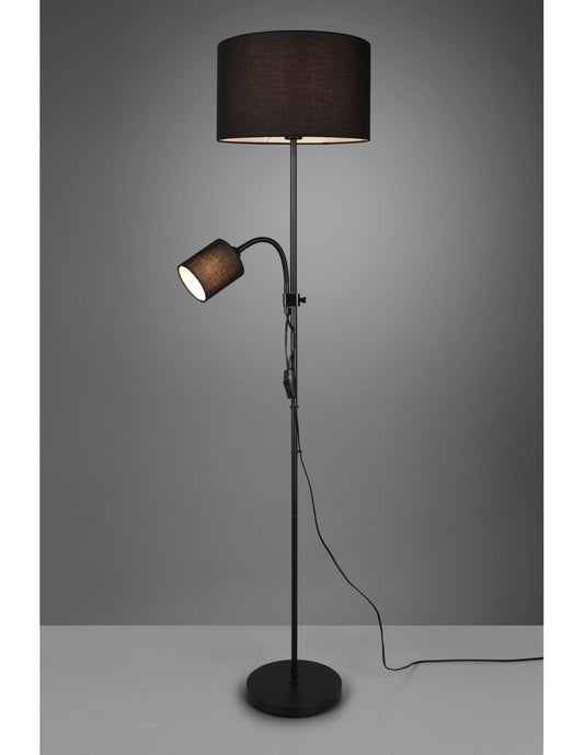 Owen Stehleuchte 1xE27+Spot Schwarz und Stofflampenschirm L36 cm Trio Lighting