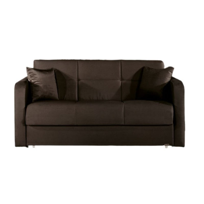 Zweisitzer-Schlafsofa aus Holz und Samt Braun ADONIS 165x105x h87 cm