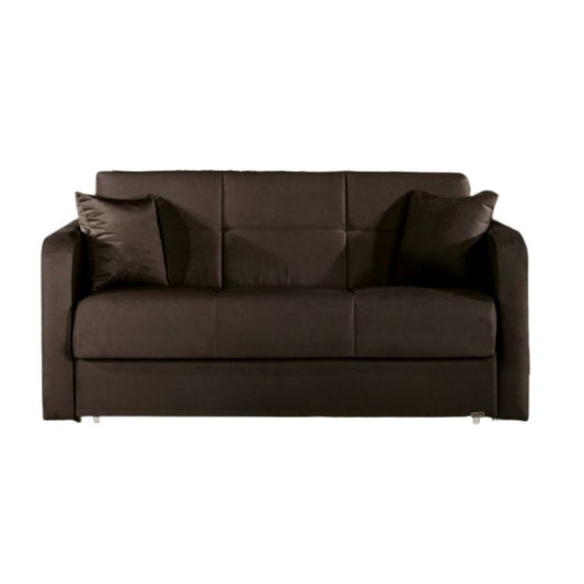 Zweisitzer-Schlafsofa aus Holz und Samt Braun ADONIS 165x105x h87 cm