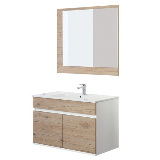 Badezimmerkomposition mit zwei Türen Fabula Line Weiß-Helleiche 90x47x h57cm