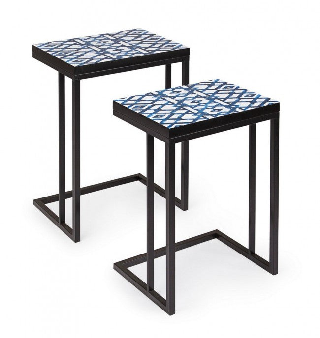 Set mit 2 Couchtischen NEAPOLIS aus Stahl mit MDF-Platte, verziert mit Aufdruck, 62,5 x 56 cm
