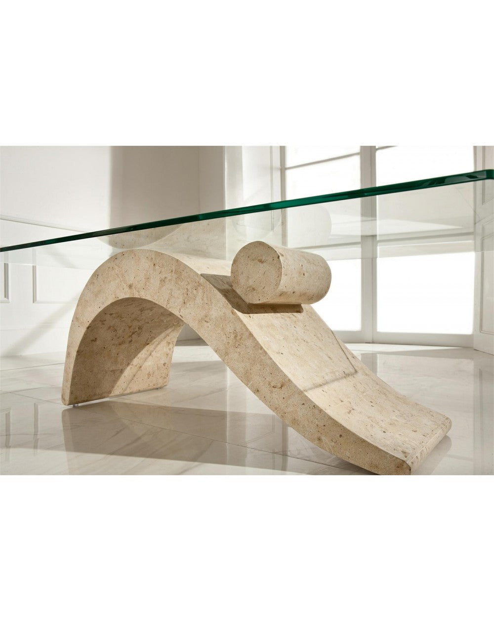 Transparent-beiger Couchtisch 70 cm x 120 cm H. 40 cm